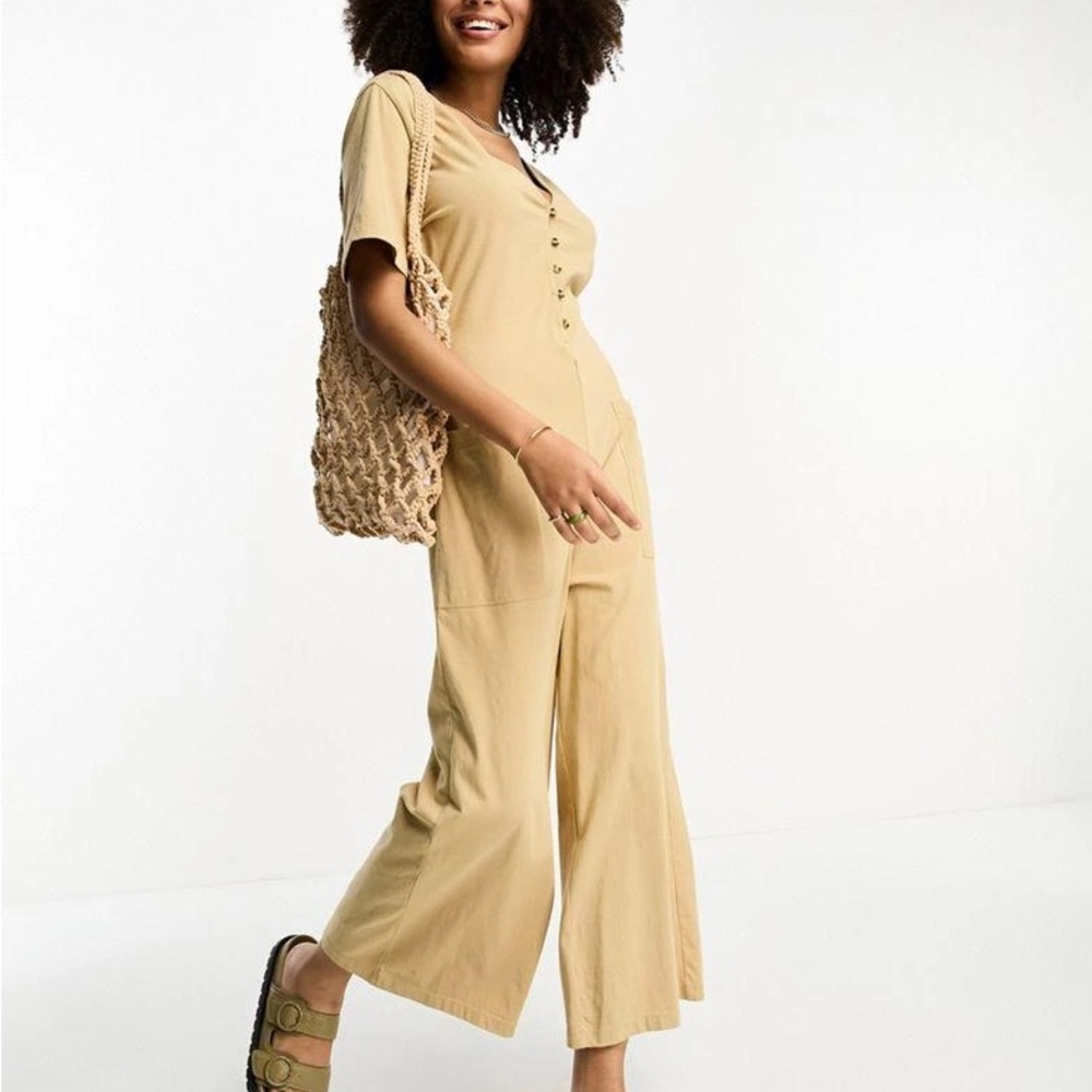 ASOS Tan Button-Front Jumpsuit - Picture 4 of 4